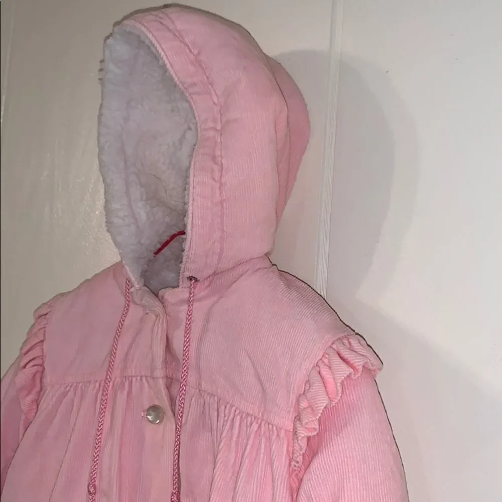Vtg baby girl pink corduroy‎ coat with hood